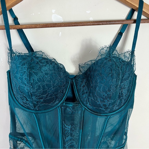 Victorias Secret Corset Bustier 34C Emerald Green Lace Adjustable Straps Stretch - Picture 3 of 7